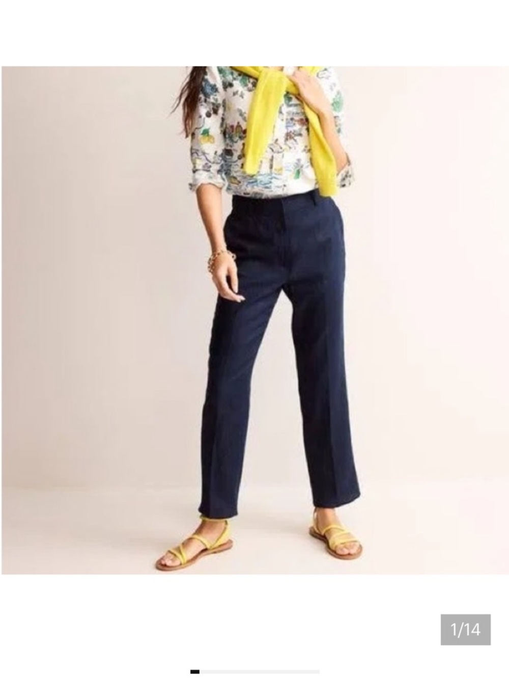 Boden Kew Linen Navy Cropped Straight-Leg Pants